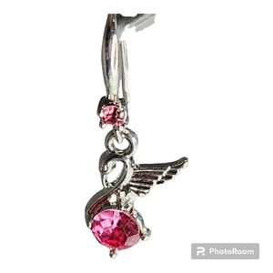 Pink Zircon Silver Plated Swan Drop Earrings Pink Swans Dangle Earrings